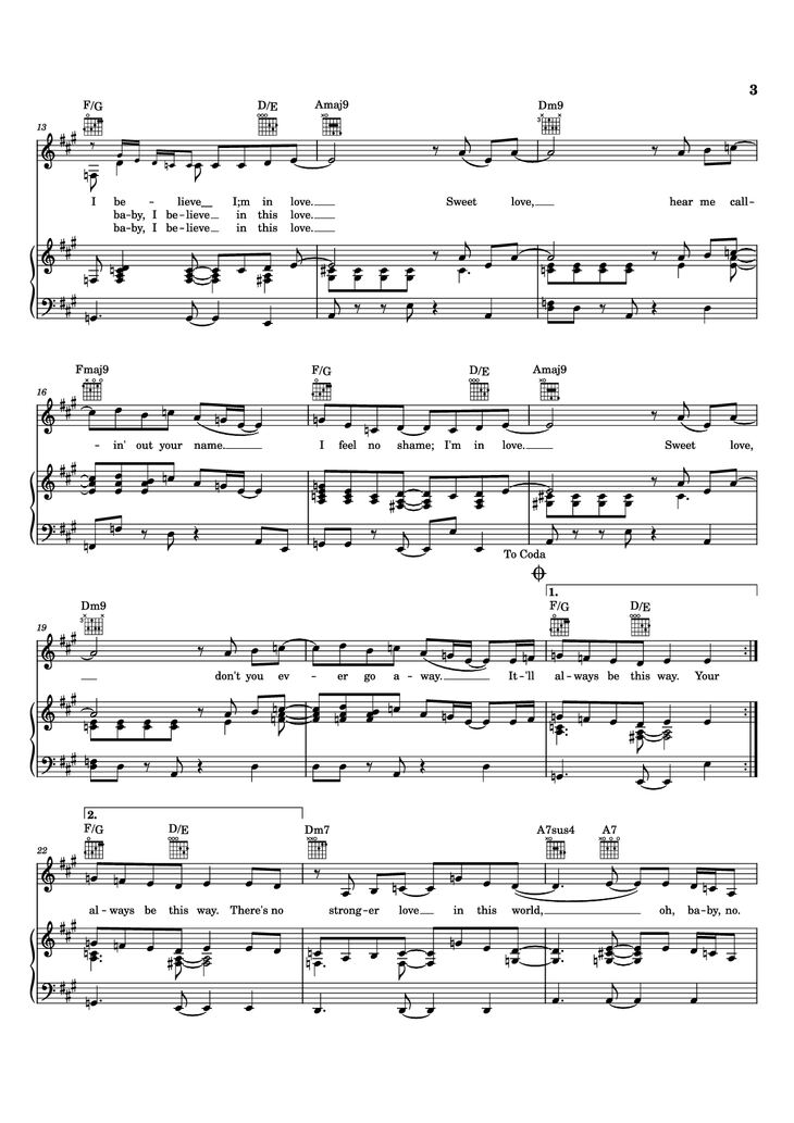 Page 3 of the piano sheet music PDF Piano - SWEET LOVE Piano by Words and Music by GARY BIAS