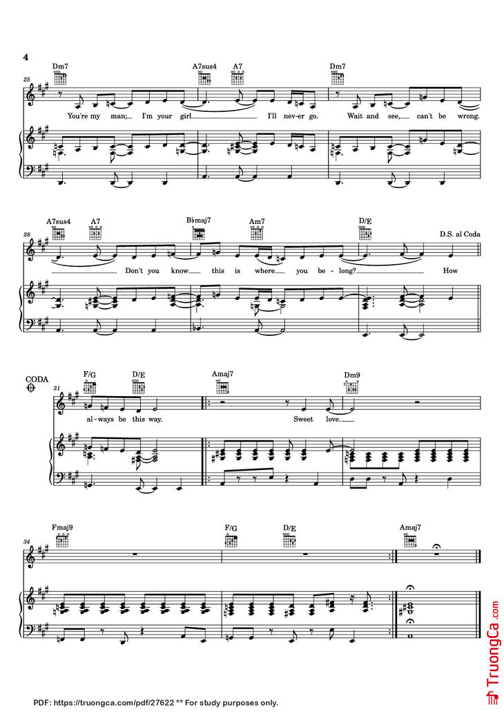 Page 4 of the piano sheet music PDF Piano - SWEET LOVE Piano by Words and Music by GARY BIAS