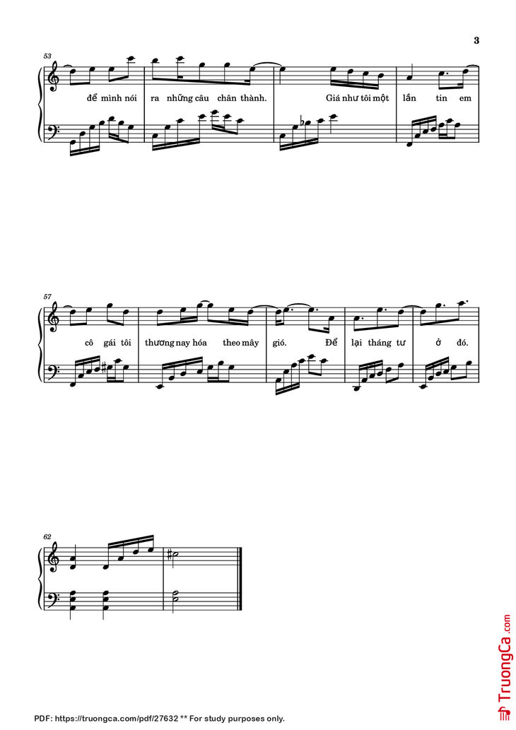 Page 3 of the piano sheet music PDF Piano - Tháng Tư Là Lời Nói Dối Của Em Piano (easy) by Hà Anh Tuấn