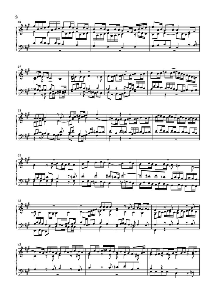 Page 2 of the piano sheet music PDF Piano - Fugue in A Major Piano by Johann Sebastian Bach