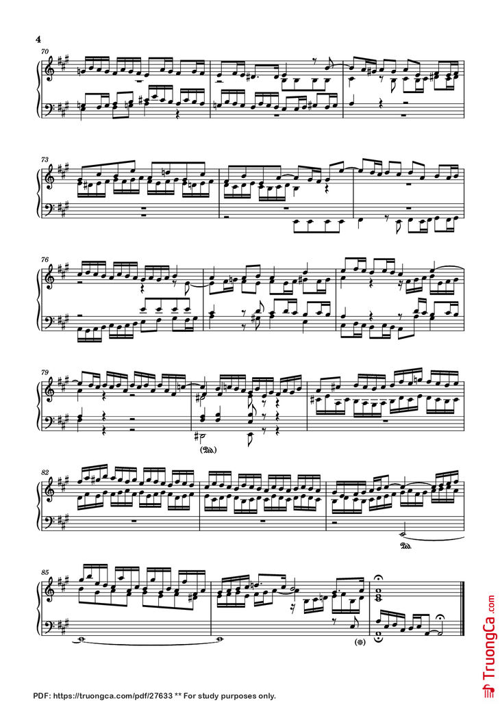Page 4 of the piano sheet music PDF Piano - Fugue in A Major Piano by Johann Sebastian Bach