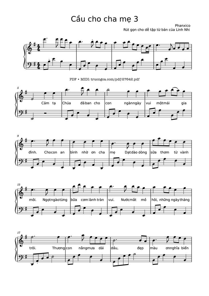 Page 1 of the piano sheet music PDF - Cầu cho cha mẹ 3 Piano by Phanxico