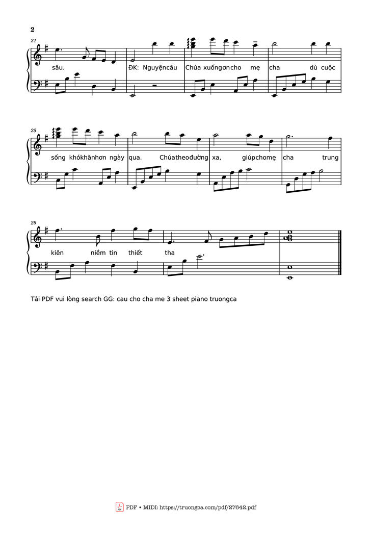 Page 2 of the piano sheet music PDF - Cầu cho cha mẹ 3 Piano by Phanxico