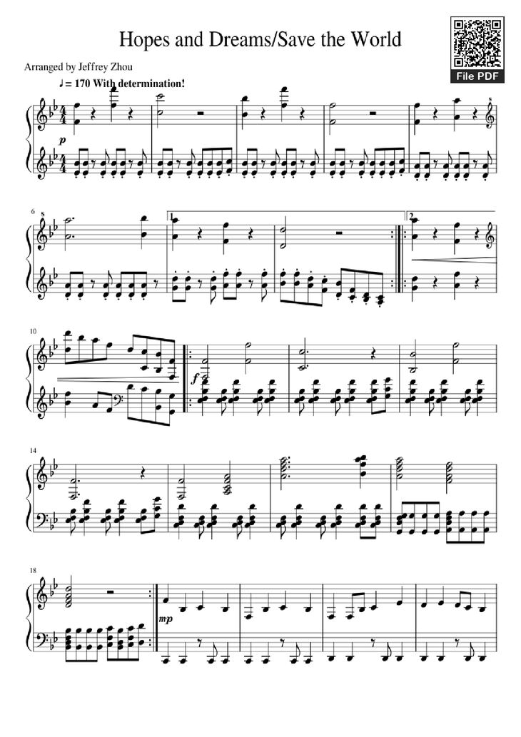 Page 1 of the piano sheet music PDF Piano - Hopes and Dreams/Save the World Piano by Toby Fox