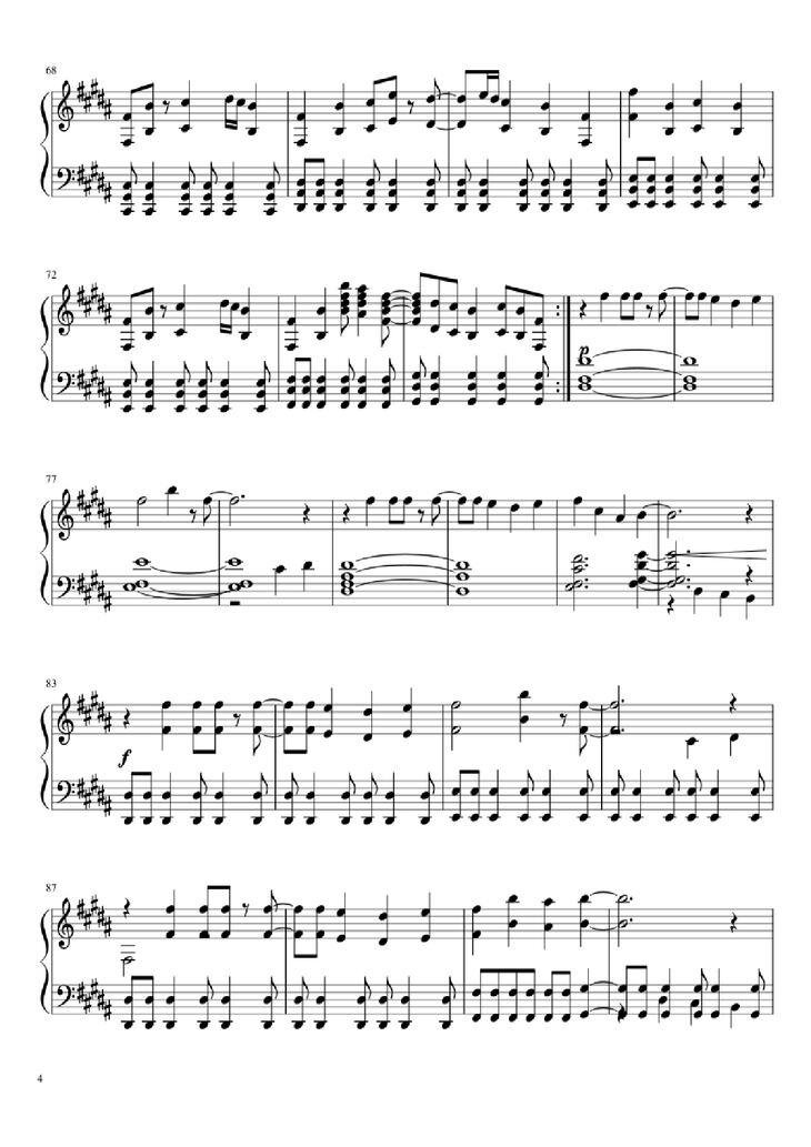 Page 4 of the piano sheet music PDF Piano - Hopes and Dreams/Save the World Piano by Toby Fox