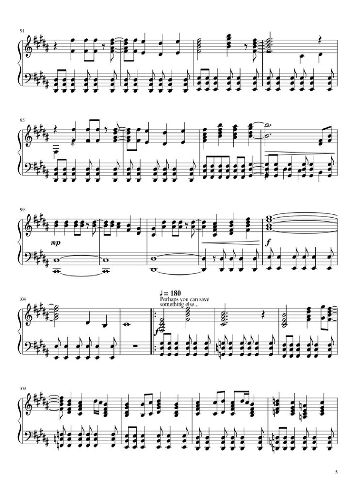 Page 5 of the piano sheet music PDF Piano - Hopes and Dreams/Save the World Piano by Toby Fox