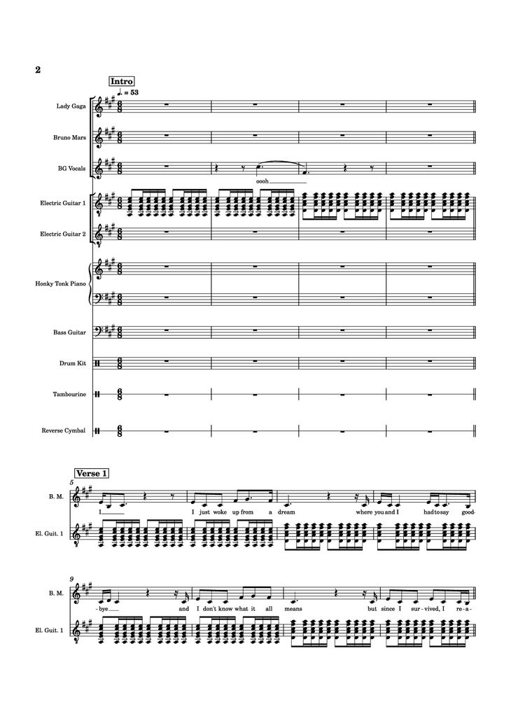 Page 2 of the piano sheet music PDF Piano Guitar Tab - Die With A Smile Piano by Arr. Keilani Bolhuis