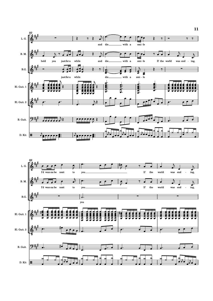 Page 11 of the piano sheet music PDF Piano Guitar Tab - Die With A Smile Piano by Arr. Keilani Bolhuis