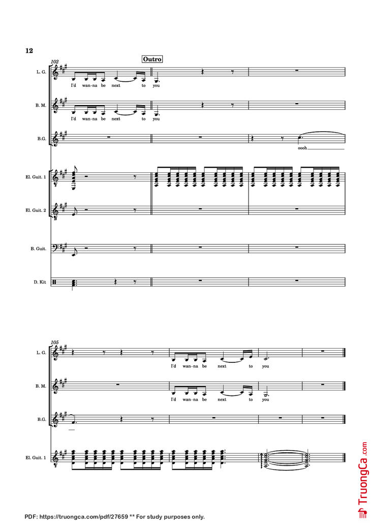 Page 12 of the piano sheet music PDF Piano Guitar Tab - Die With A Smile Piano by Arr. Keilani Bolhuis
