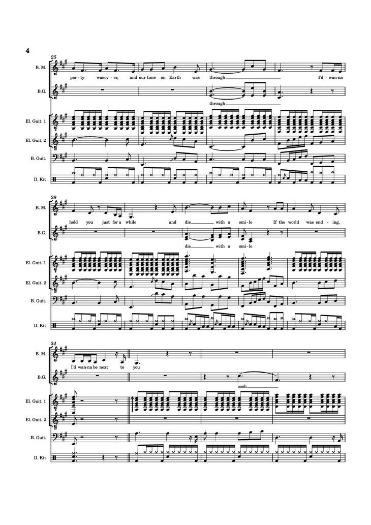 Page 4 of the piano sheet music PDF Piano Guitar Tab - Die With A Smile Piano by Arr. Keilani Bolhuis
