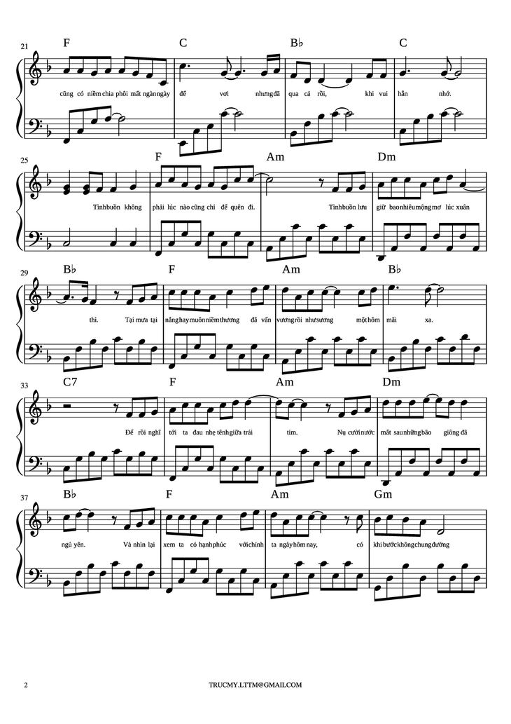 Page 2 of the piano sheet music PDF Piano - Xuân thì Piano cover by Phan Mạnh Quỳnh