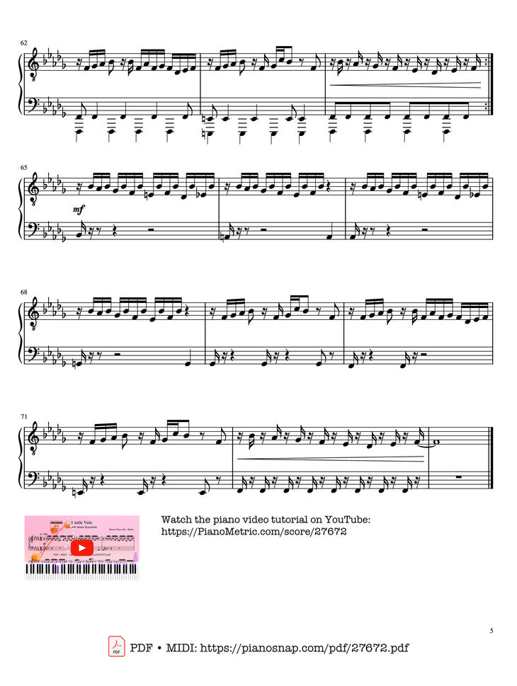 Page 5 of the piano sheet music PDF Piano - Castle Vein Piano by Heaven Pierce Her - Hakita