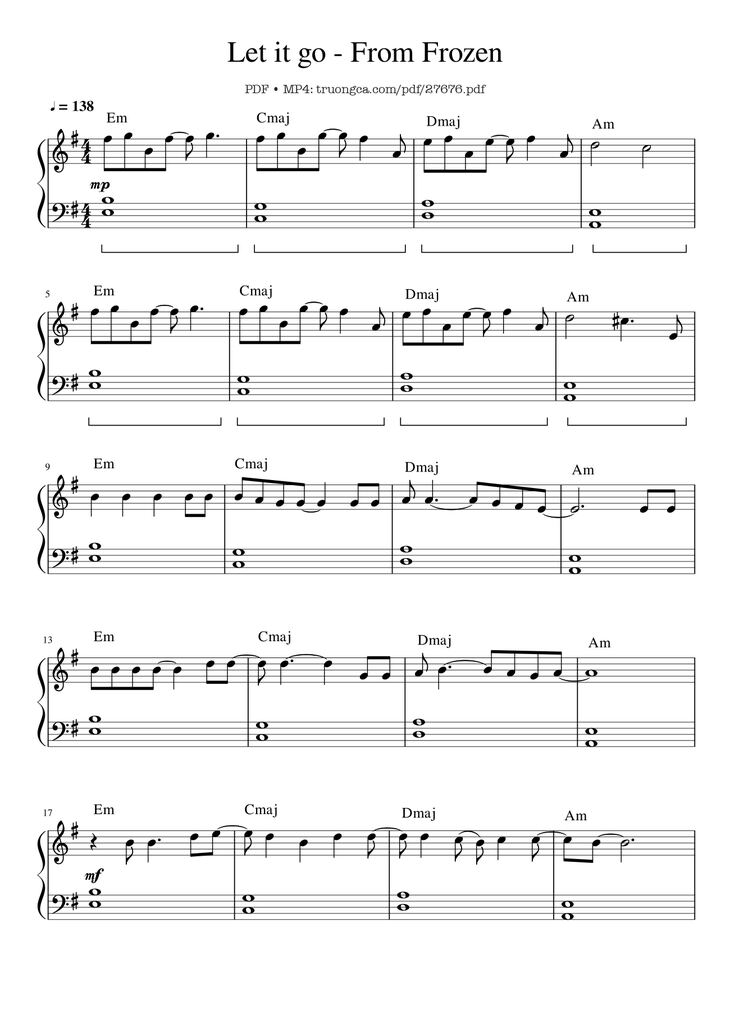 Page 1 of the piano sheet music PDF Piano - Let it go Piano (easy) by Idina Menzel