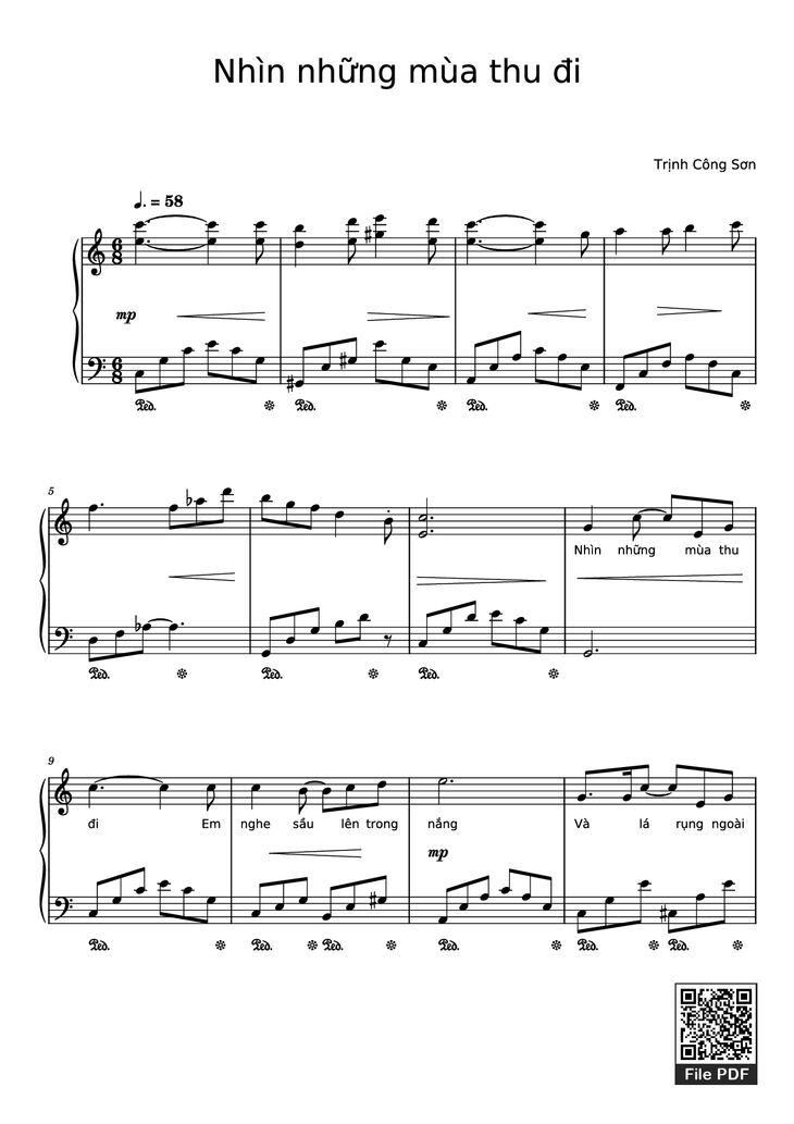 Page 1 of the piano sheet music PDF Piano - Nhìn những mùa thu đi Piano by Trịnh Công Sơn