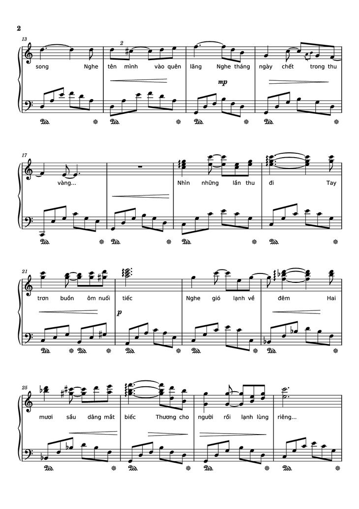 Page 2 of the piano sheet music PDF Piano - Nhìn những mùa thu đi Piano by Trịnh Công Sơn