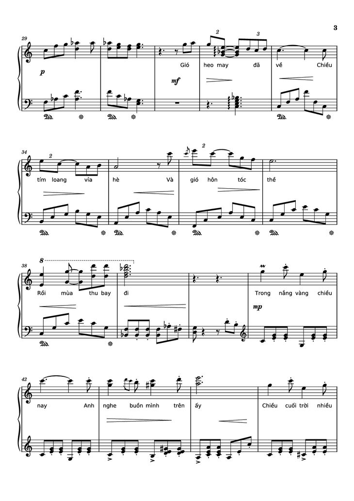Page 3 of the piano sheet music PDF Piano - Nhìn những mùa thu đi Piano by Trịnh Công Sơn