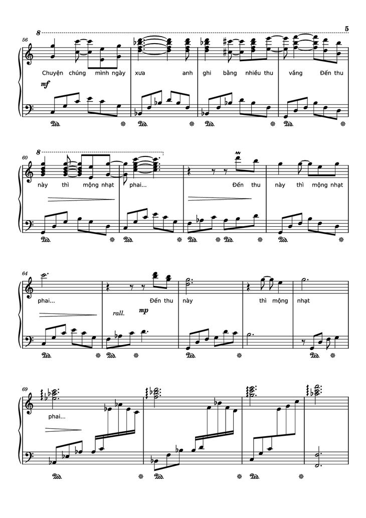 Page 5 of the piano sheet music PDF Piano - Nhìn những mùa thu đi Piano by Trịnh Công Sơn