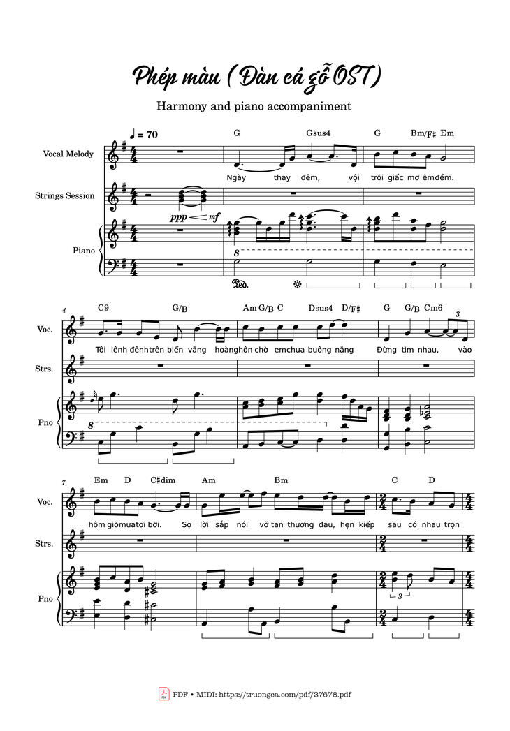 Page 1 of the piano sheet music PDF - Phép màu (Đàn cá gỗ OST) Piano by Nguyễn Hùng