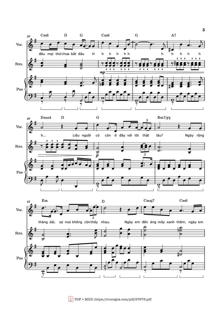 Page 5 of the piano sheet music PDF - Phép màu (Đàn cá gỗ OST) Piano by Nguyễn Hùng