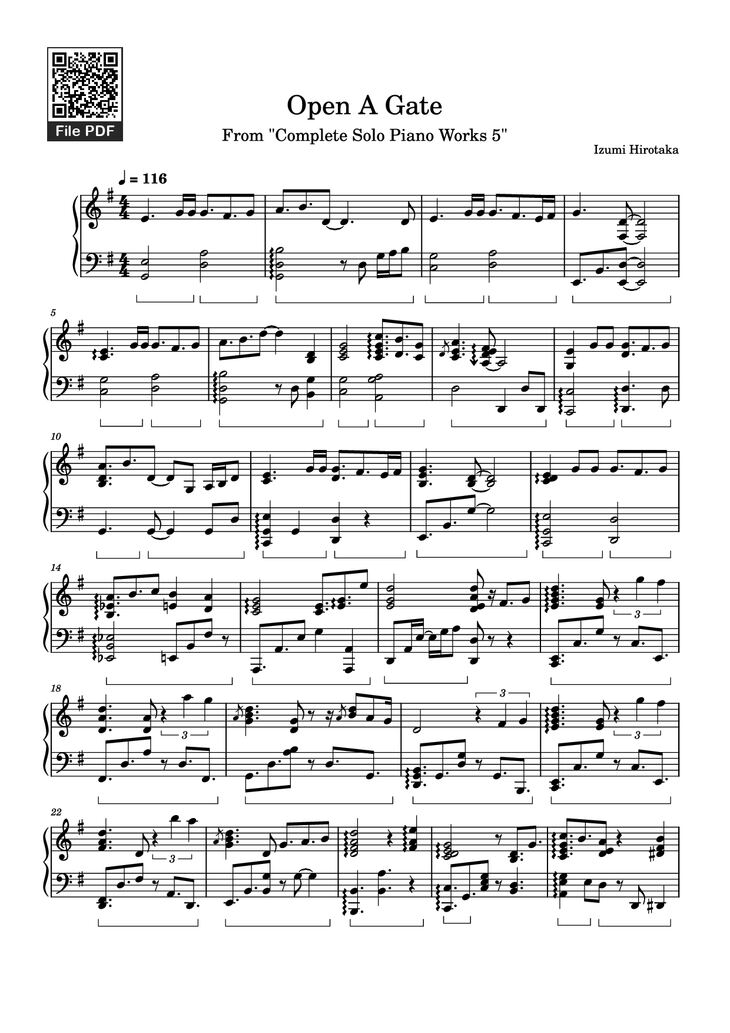 Page 1 of the piano sheet music PDF Piano - Open A Gate Piano by Izumi Hirotaka
