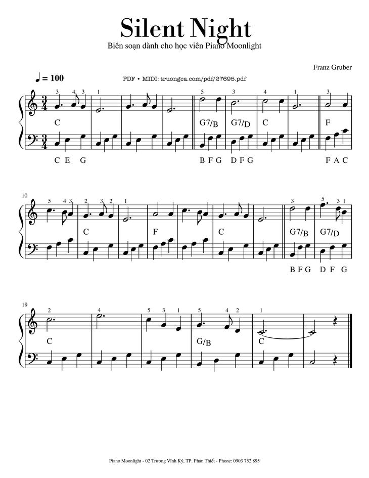 Page 1 of the piano sheet music PDF Piano - Silent Night Piano Easy by Franz Gruber