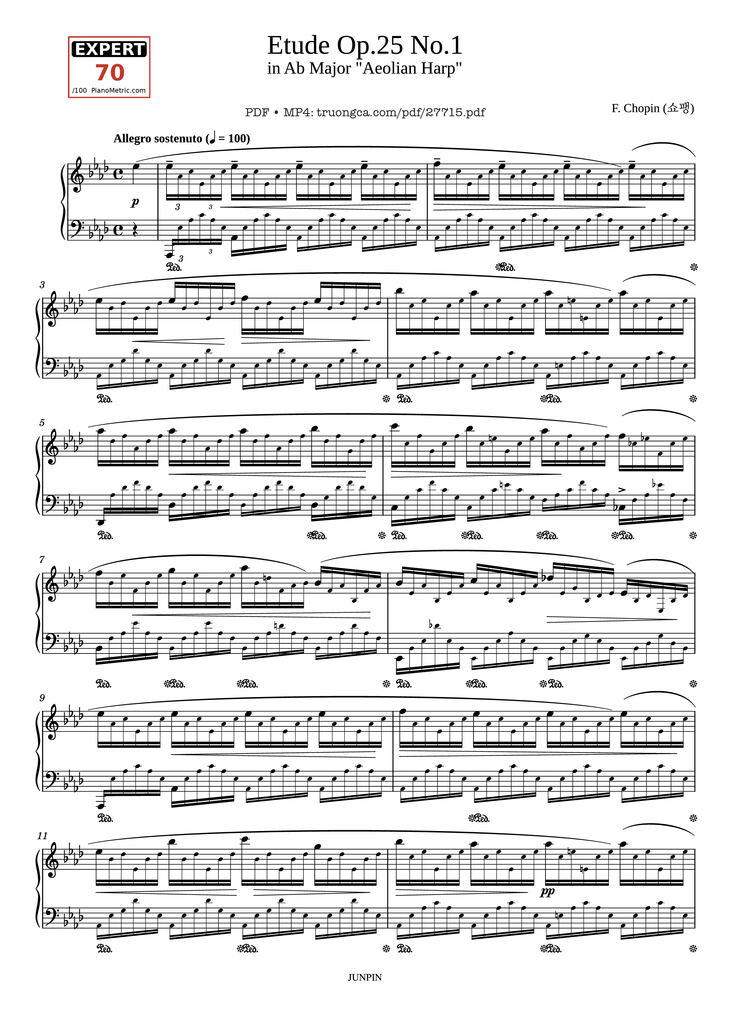 Page 1 of the piano sheet music PDF Piano - Etude Op.25 No.1 in Ab Major Aeolian Harp Piano by F. Chopin (쇼팽)