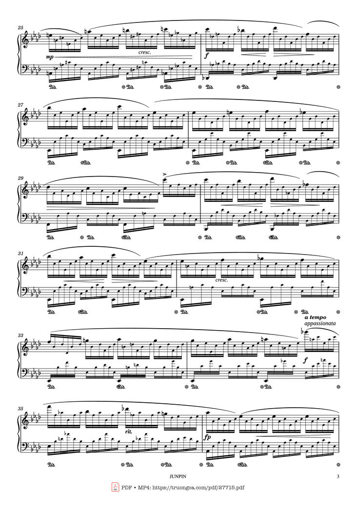 Page 3 of the piano sheet music PDF Piano - Etude Op.25 No.1 in Ab Major Aeolian Harp Piano by F. Chopin (쇼팽)