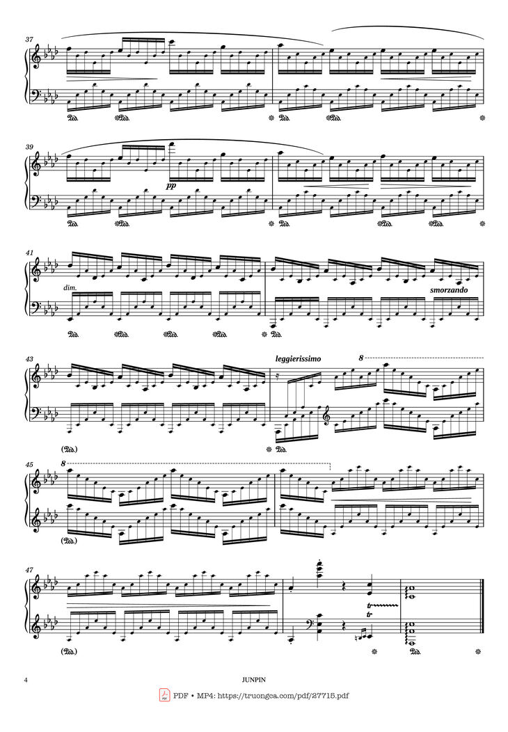 Page 4 of the piano sheet music PDF Piano - Etude Op.25 No.1 in Ab Major Aeolian Harp Piano by F. Chopin (쇼팽)