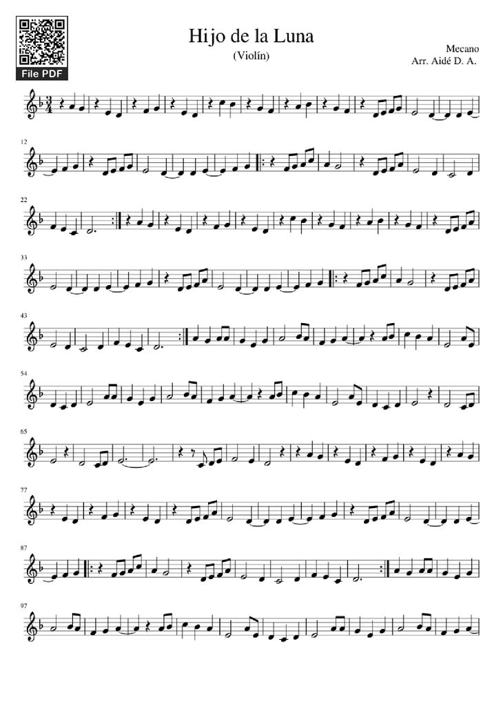 Page 1 of the piano sheet music PDF Piano - Hijo de la Luna Piano by Mecano Arr. Aidé D. A