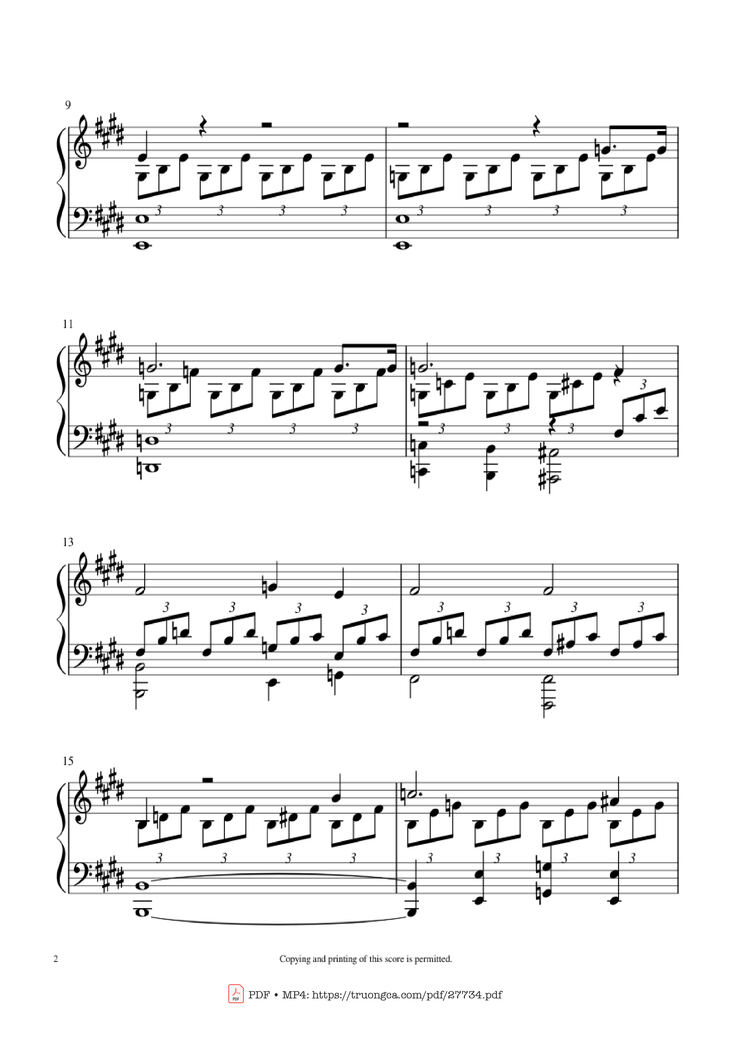 Page 2 of the piano sheet music PDF Piano - Moonlight Sonata 1st Movement Piano by Ludwig Van Beethoven