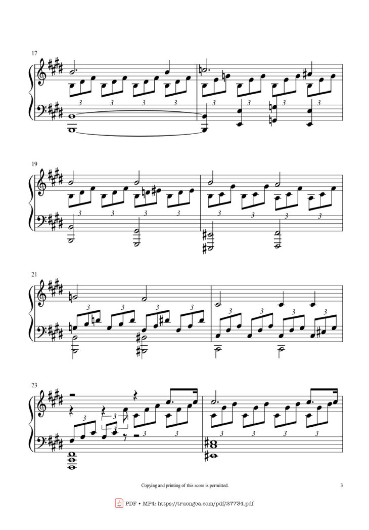 Page 3 of the piano sheet music PDF Piano - Moonlight Sonata 1st Movement Piano by Ludwig Van Beethoven