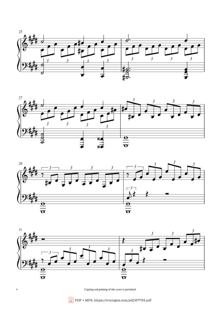 Page 4 of the piano sheet music PDF Piano - Moonlight Sonata 1st Movement Piano by Ludwig Van Beethoven