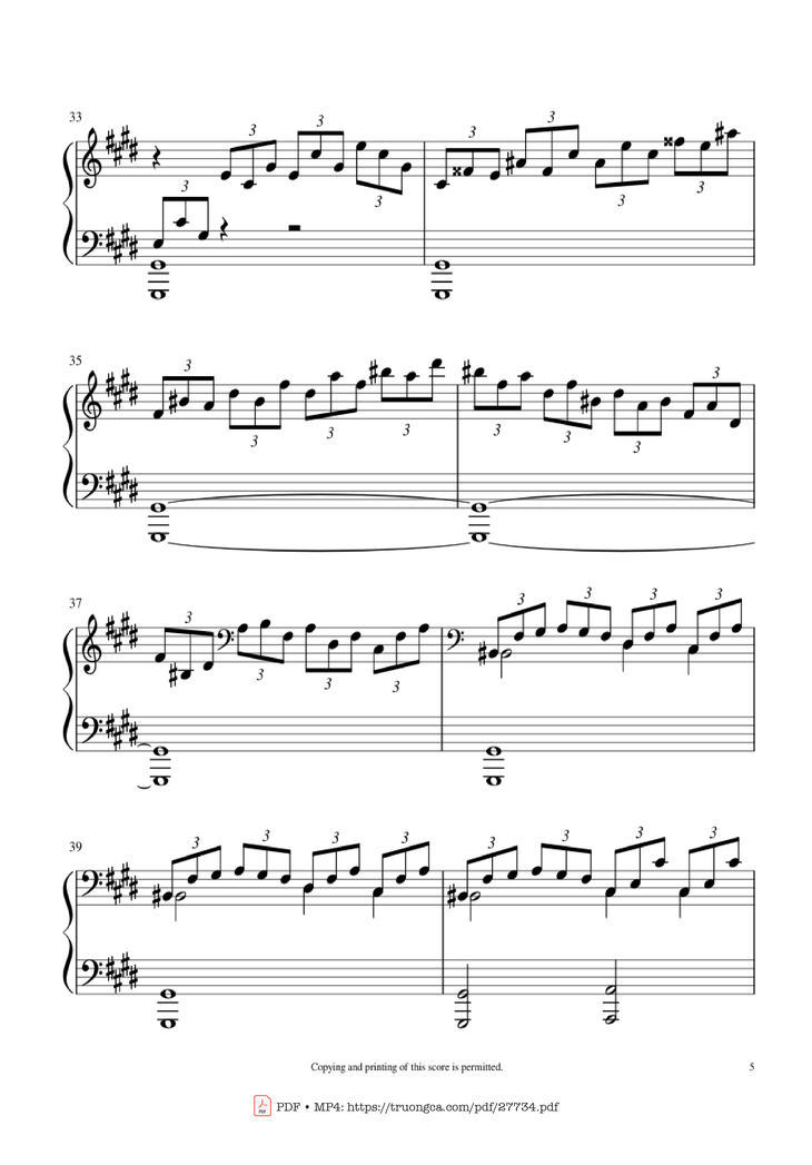 Page 5 of the piano sheet music PDF Piano - Moonlight Sonata 1st Movement Piano by Ludwig Van Beethoven