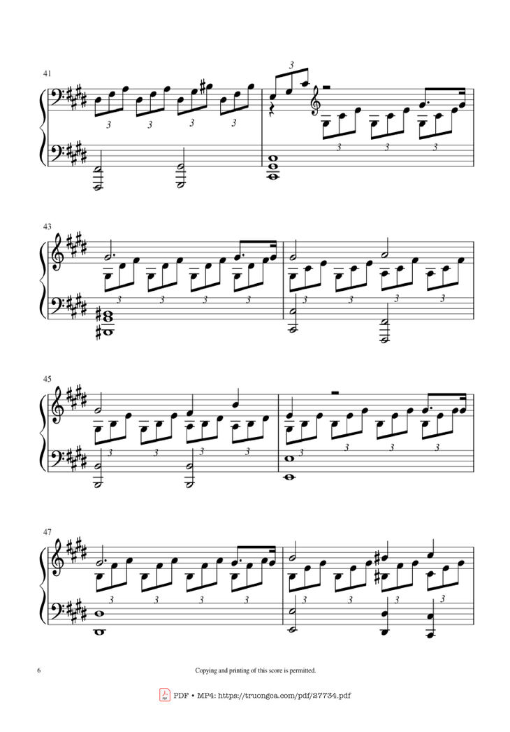 Page 6 of the piano sheet music PDF Piano - Moonlight Sonata 1st Movement Piano by Ludwig Van Beethoven