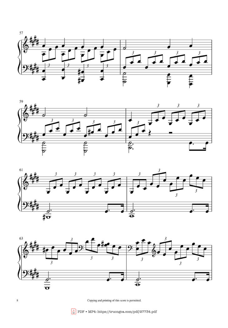 Page 8 of the piano sheet music PDF Piano - Moonlight Sonata 1st Movement Piano by Ludwig Van Beethoven