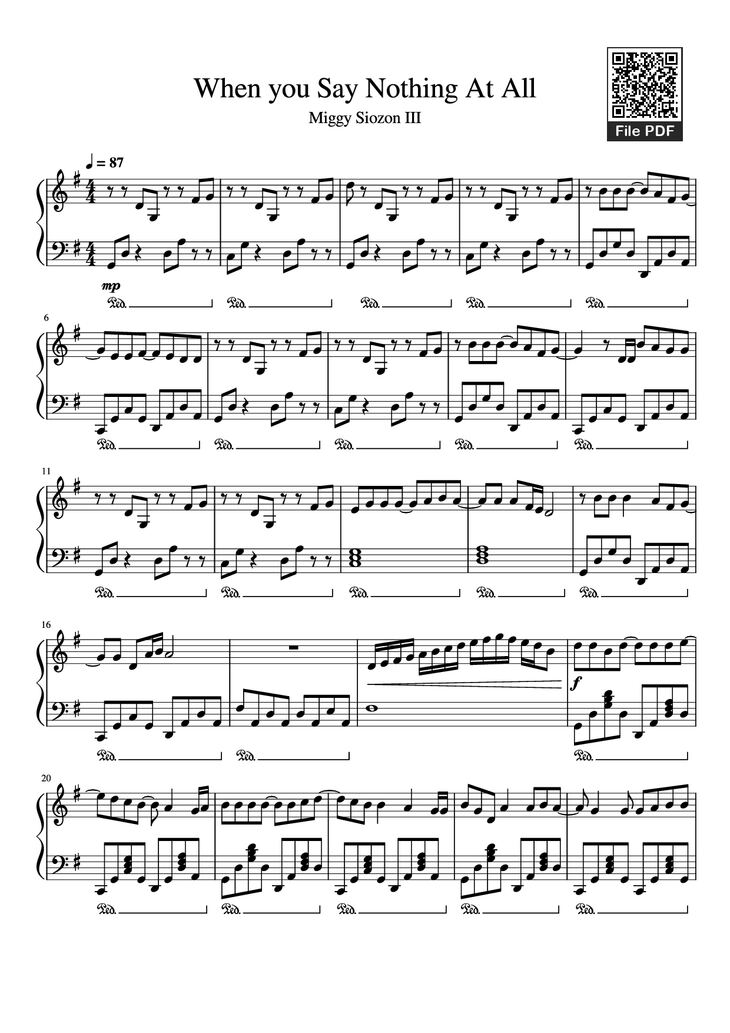 Page 1 of the piano sheet music PDF Piano - When you Say Nothing At All Piano by Undefined