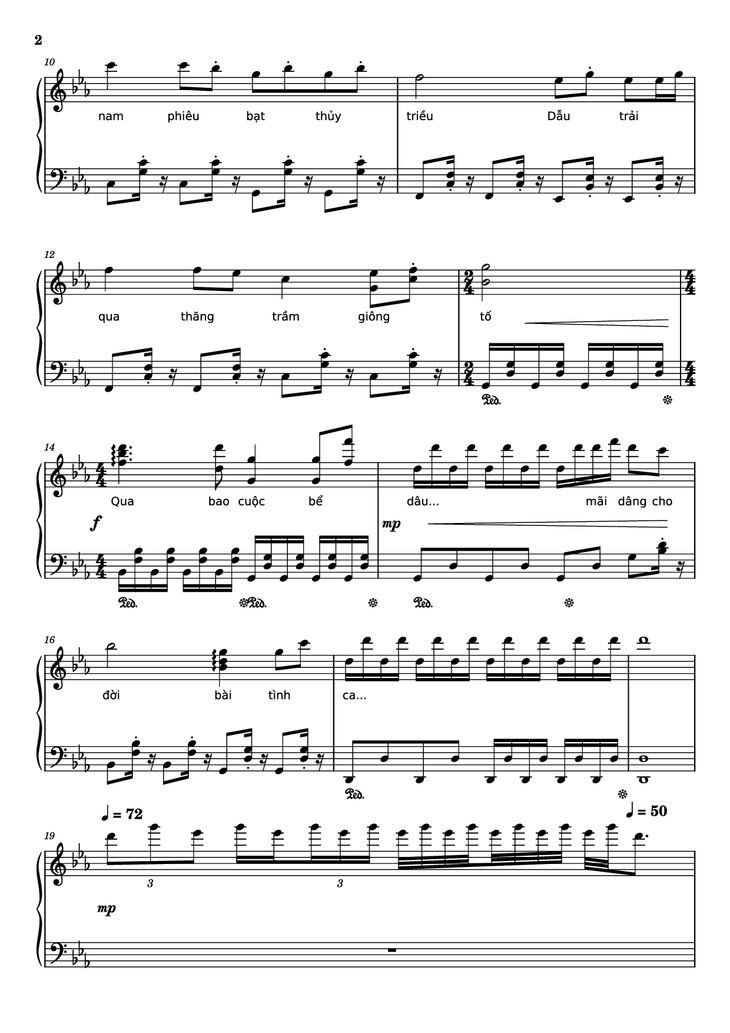 Page 2 of the piano sheet music PDF Piano - Bài ca đất phương nam Piano by Lư Nhất Vũ