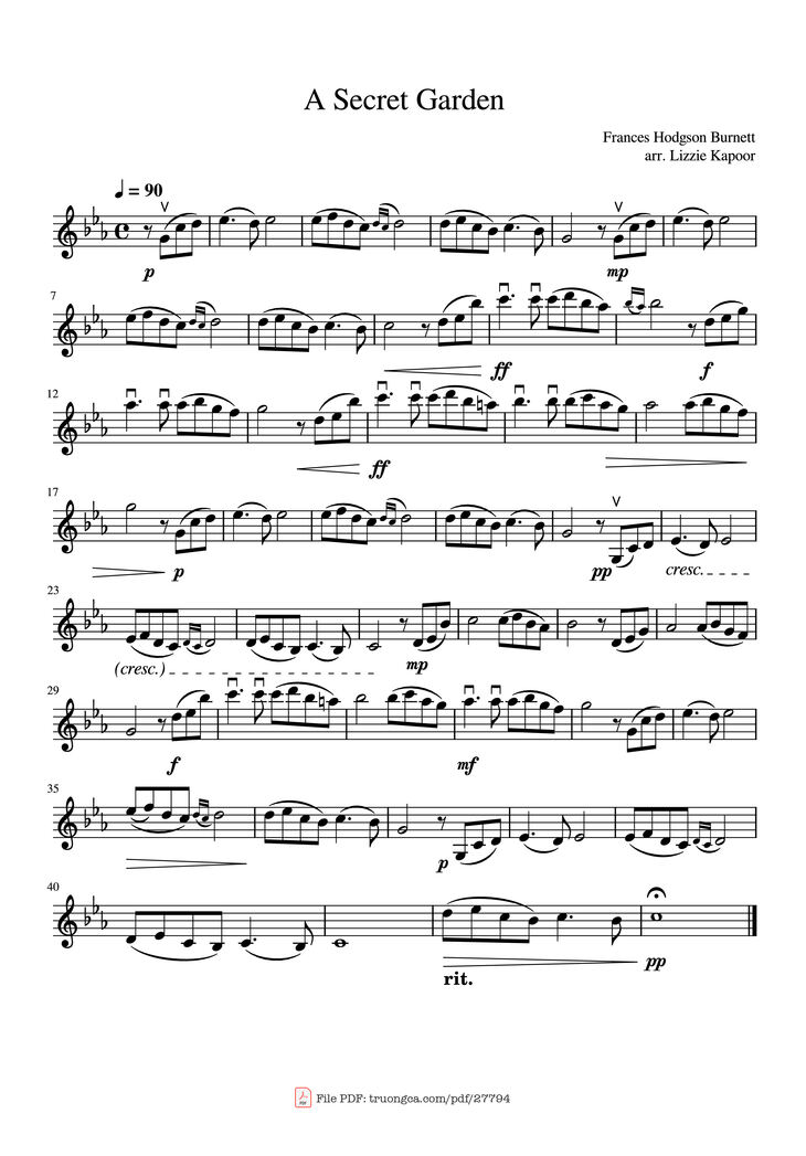 Page 1 of the piano sheet music PDF - A Secret Garden Violin by Frances Hodgson Burnett