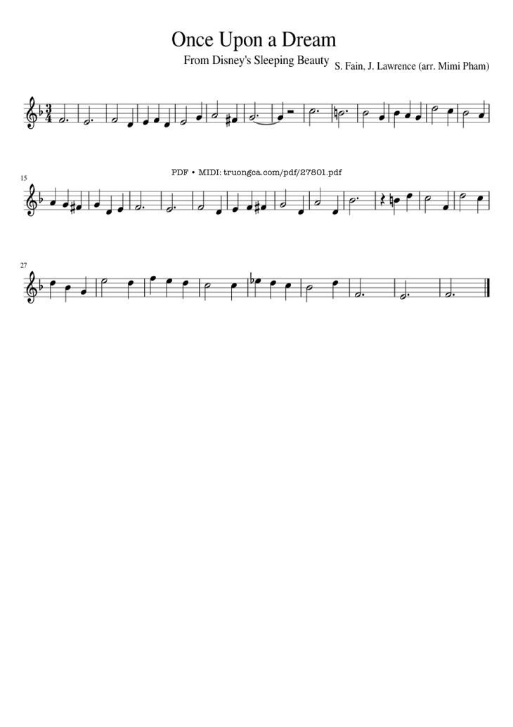 Page 1 of the piano sheet music PDF - Once Upon a Dream Violin by S. Fain, J. Lawrence (arr. Mimi Pham