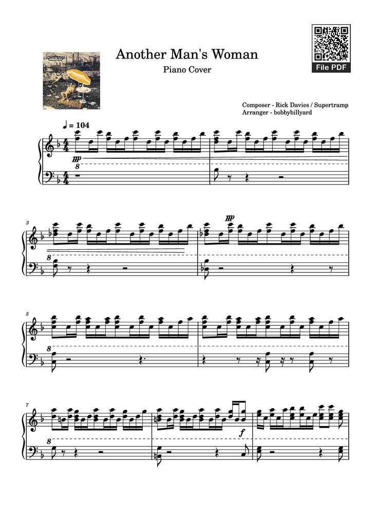 Page 1 of the piano sheet music PDF Piano - Another Man