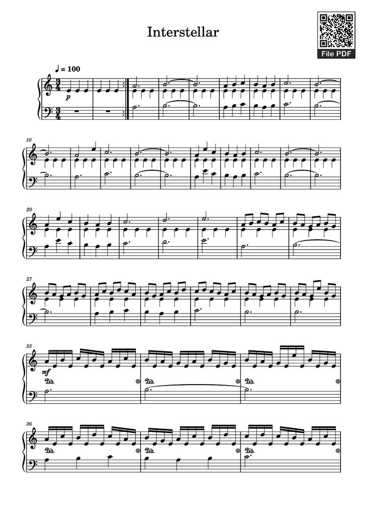 Page 1 of the piano sheet music PDF Piano - Interstellar Piano by Композитор / аранжировщик