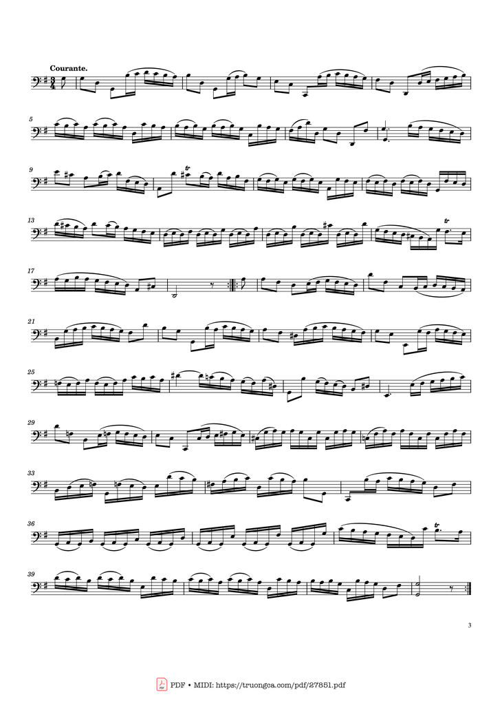 Page 3 of the piano sheet music PDF - Bach Cello Suite No. 1 by Johann Sebastian Bach