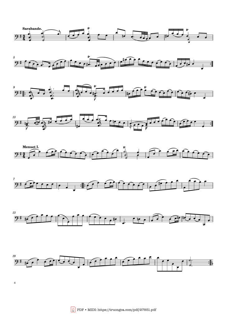 Page 4 of the piano sheet music PDF - Bach Cello Suite No. 1 by Johann Sebastian Bach
