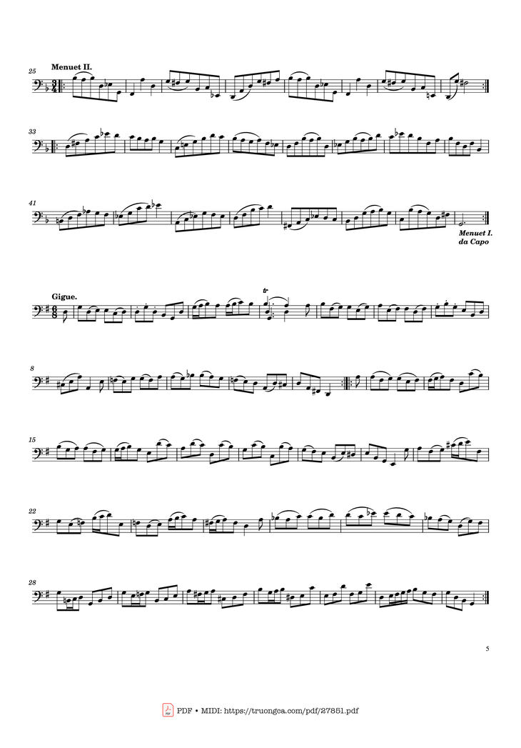 Page 5 of the piano sheet music PDF - Bach Cello Suite No. 1 by Johann Sebastian Bach