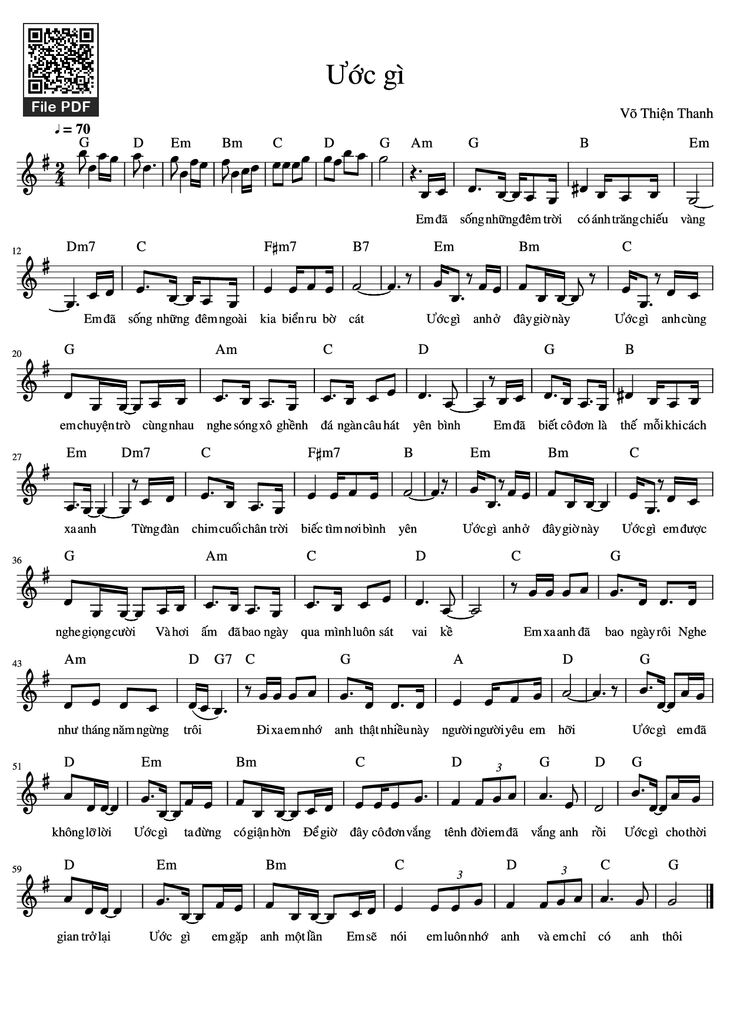 Page 1 of the piano sheet music PDF Piano - Ước gì Piano by Võ Thiện Thanh