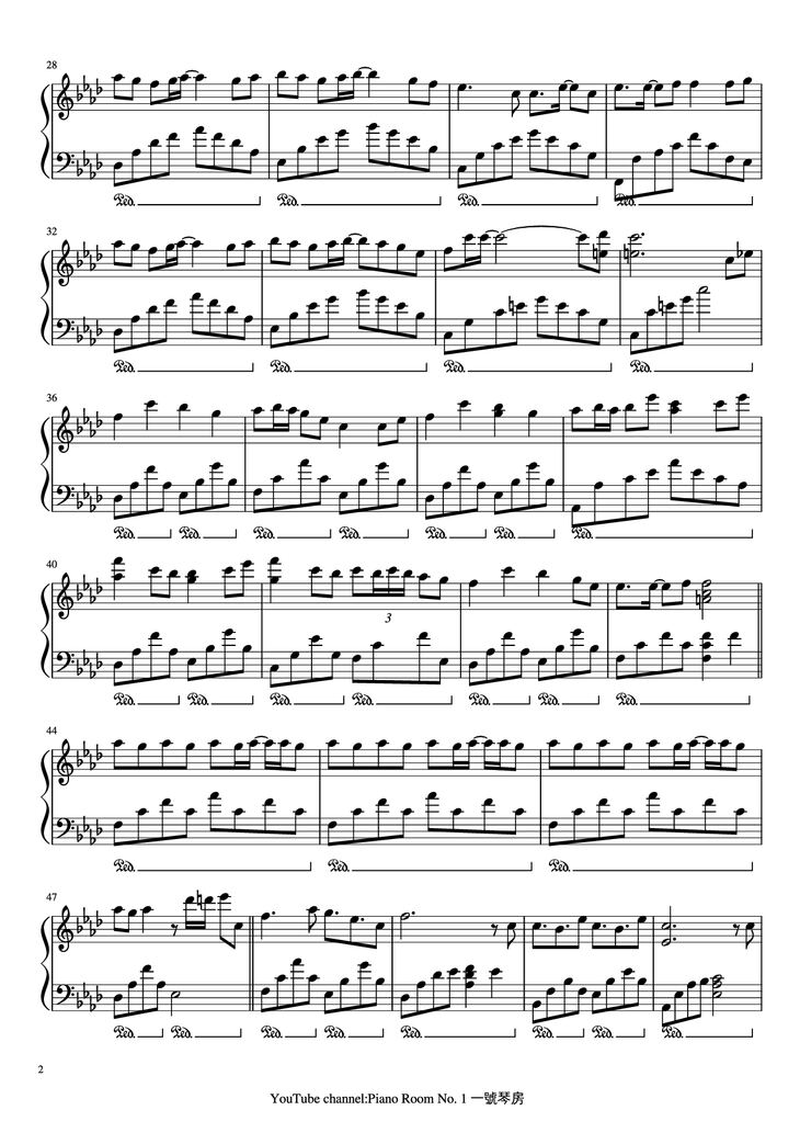Page 2 of the piano sheet music PDF Piano - 朧月 Hazy moon Piano by Arr. by PianoRoomNo.1 Original Music by 流星P