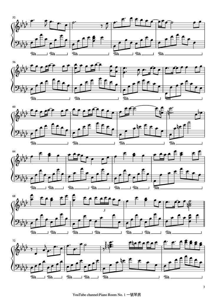 Page 3 of the piano sheet music PDF Piano - 朧月 Hazy moon Piano by Arr. by PianoRoomNo.1 Original Music by 流星P