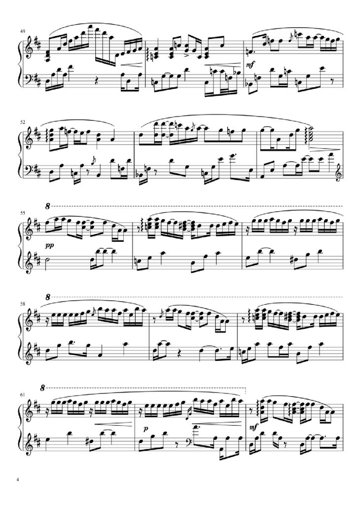 Page 4 of the piano sheet music PDF Piano - One more time, One more chance Piano version from Byousoku 5 Centimetre original soundtrack by Tenmon transcribed by Aryore