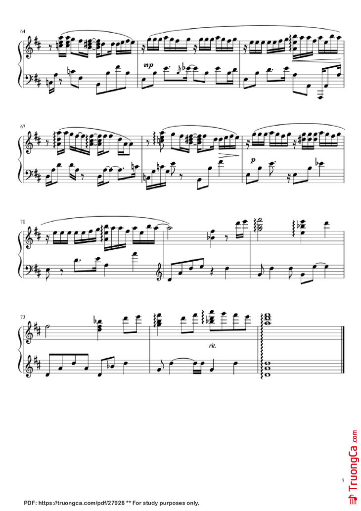 Page 5 of the piano sheet music PDF Piano - One more time, One more chance Piano version from Byousoku 5 Centimetre original soundtrack by Tenmon transcribed by Aryore
