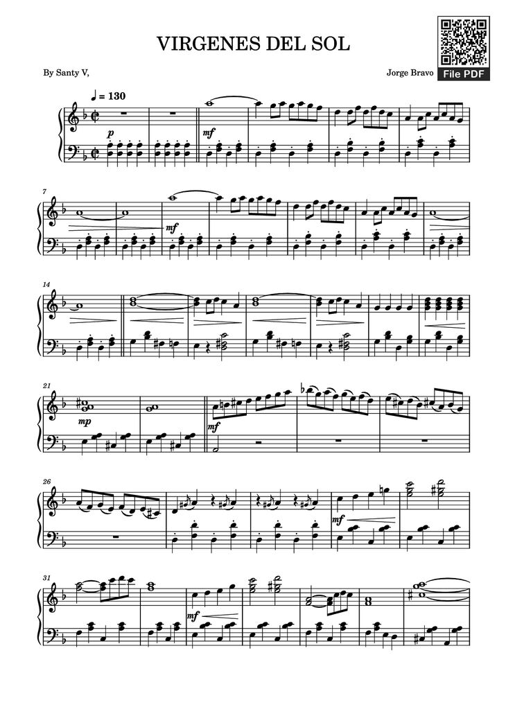 Page 1 of the piano sheet music PDF Piano - VIRGENES DEL SOL Piano by Santy V,                                                                                            